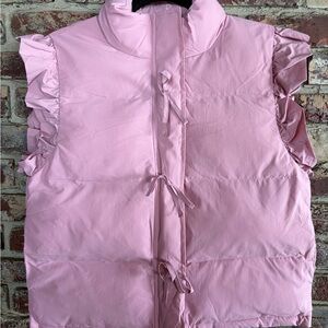NWOT Blush Pink Puffer Vest with Ruffle Sleeve -M- Cute Statement Layer